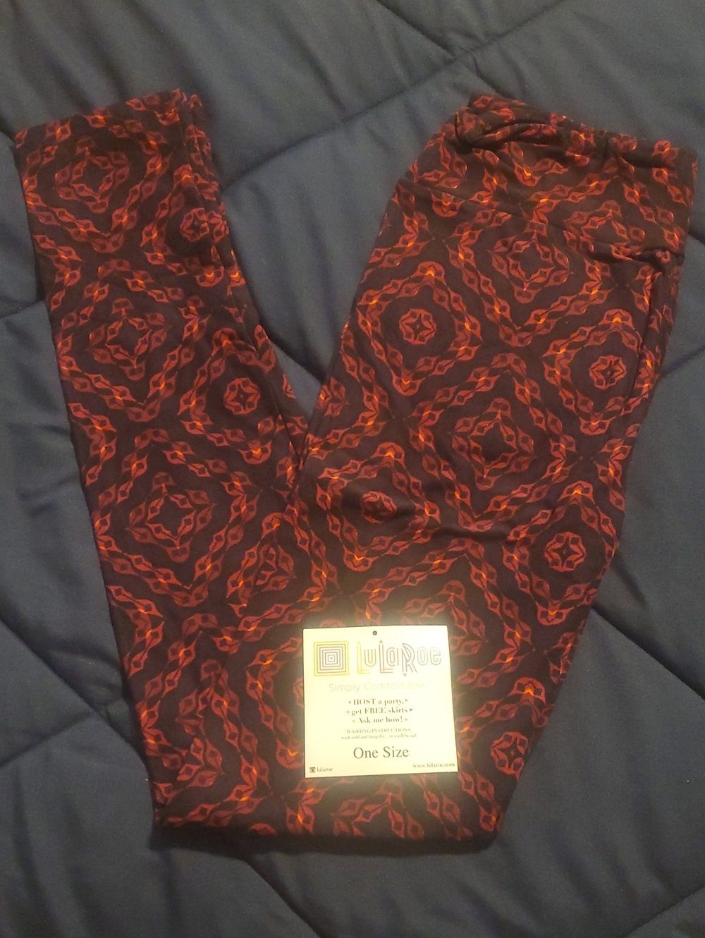 LuLaRoe Womens Leggings in Maroon with Purplish Geometric Print